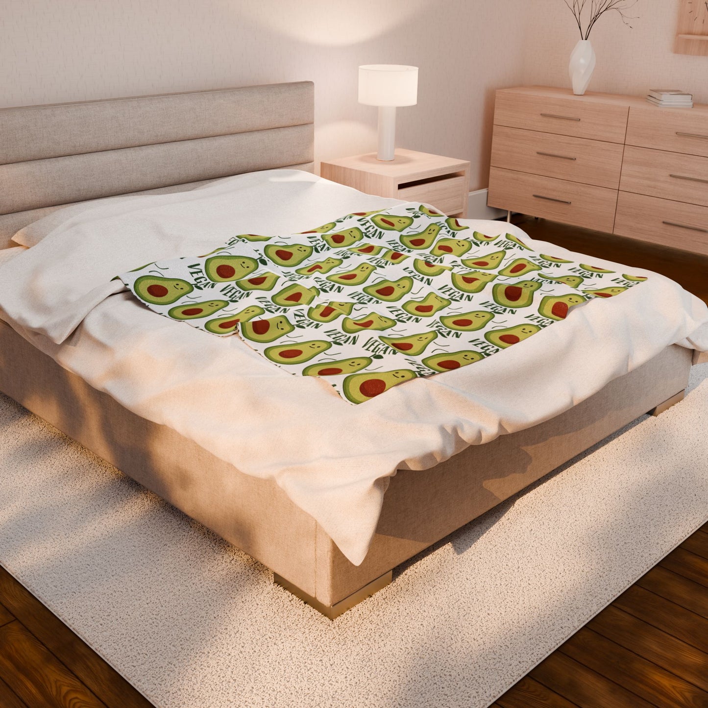 Plush Blanket - Vegan Avocado Pattern, Cute Cozy Colorful Funny Design