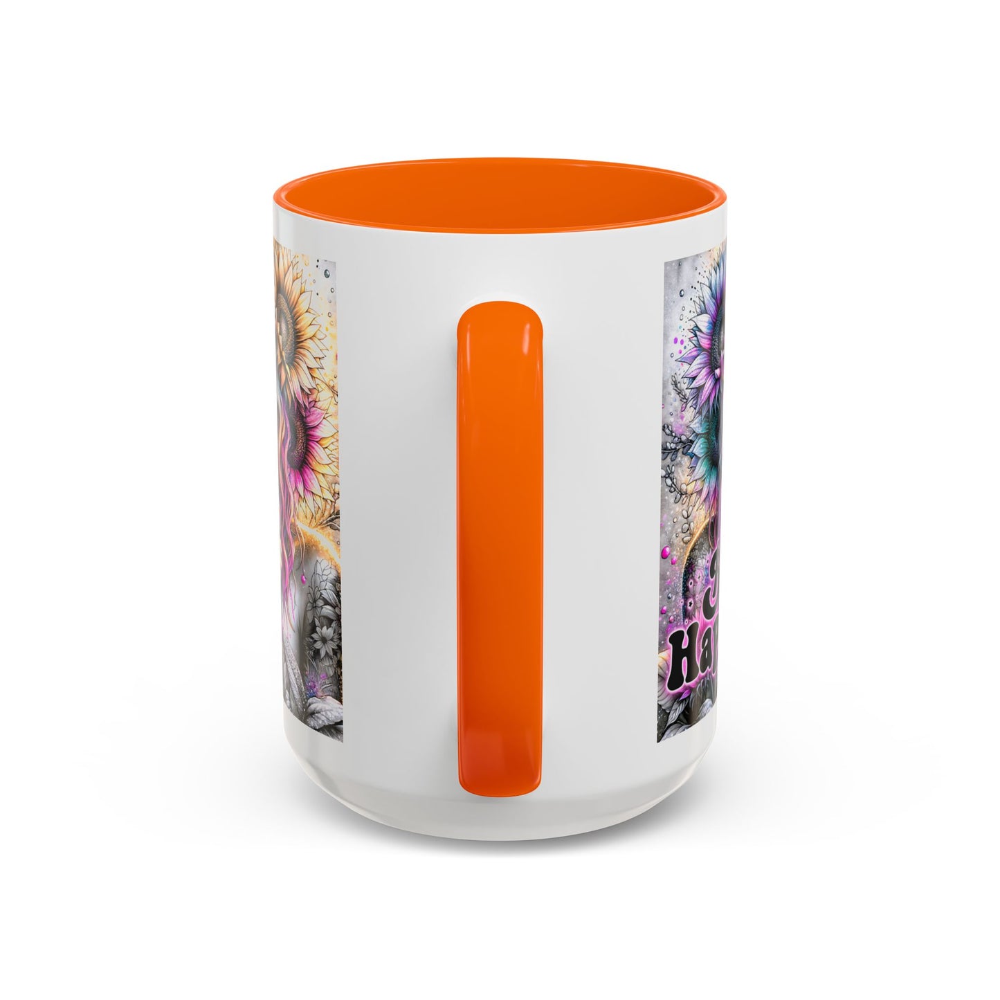 Floral Accent Mug - 'Be Happy' 15oz
