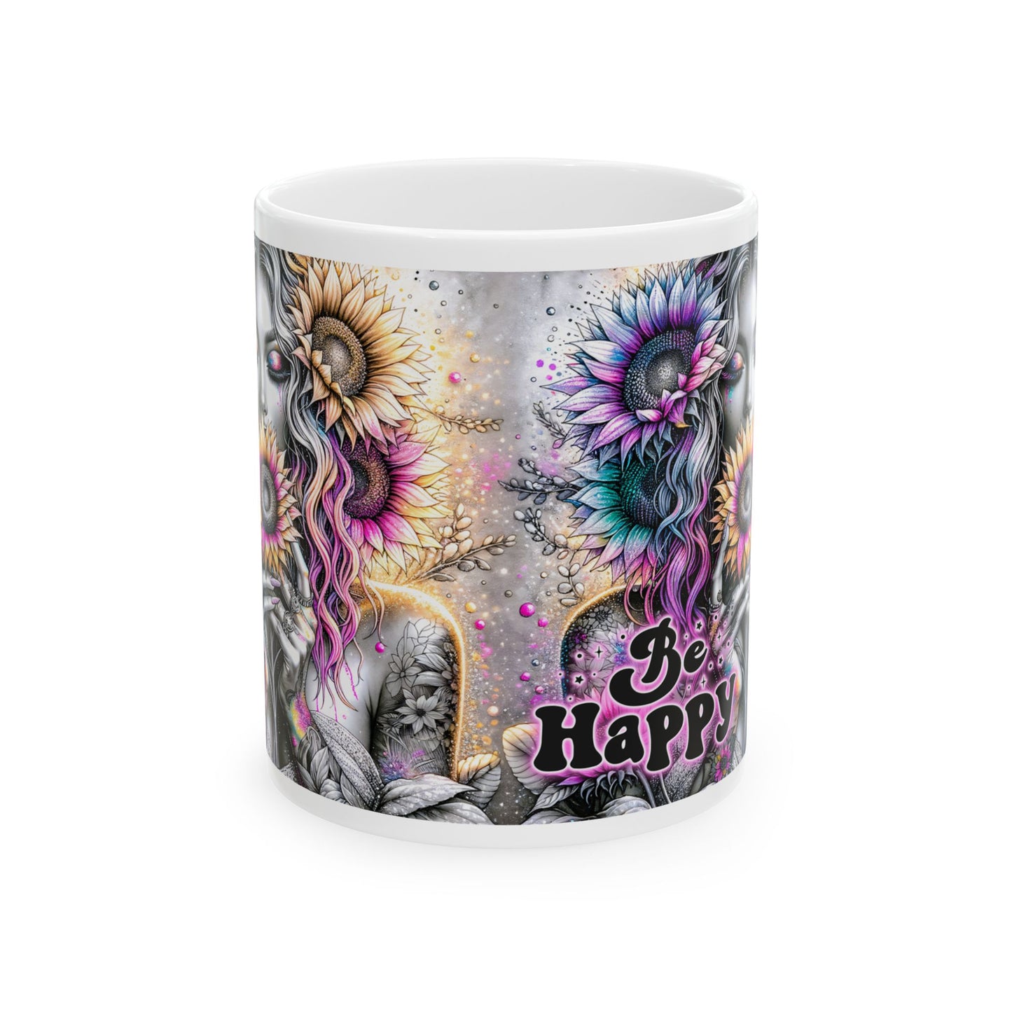 Be Happy Ceramic Mug - Colorful Art Coffee Cup for Positive Vibes
