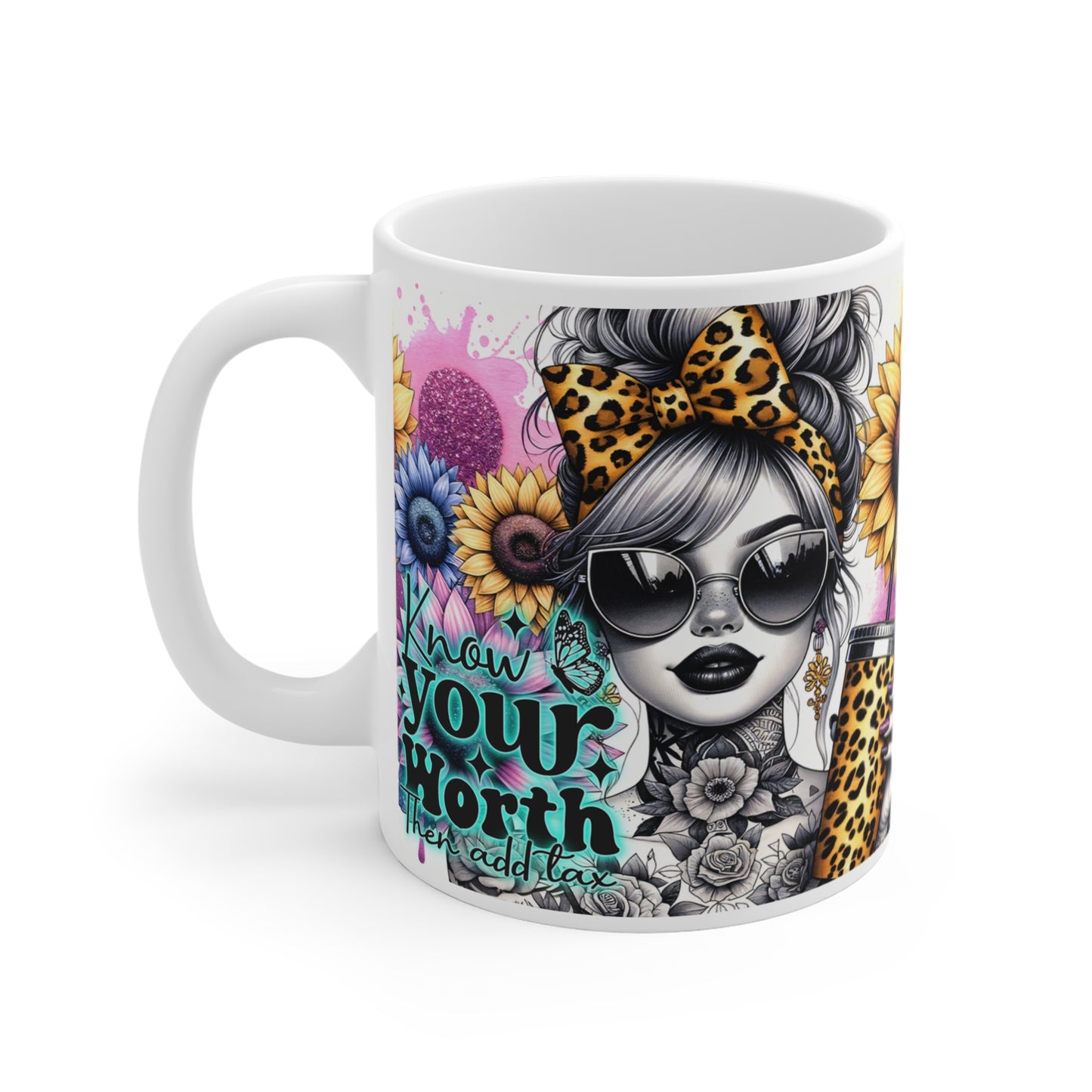 "Know Your Worth" Design - 11oz Empowering Floral Ceramic Mug