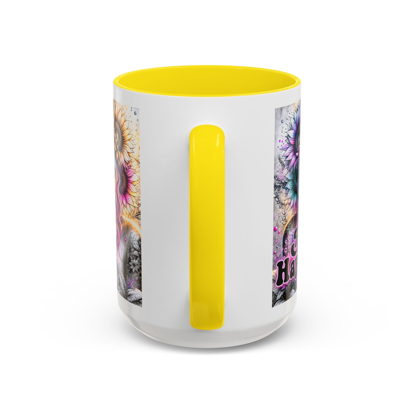 Floral Accent Mug - 'Be Happy' 15oz