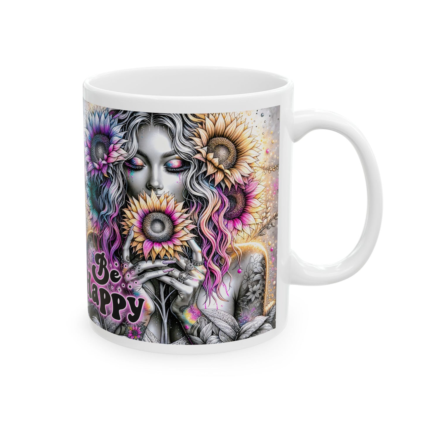 Be Happy Ceramic Mug - Colorful Art Coffee Cup for Positive Vibes