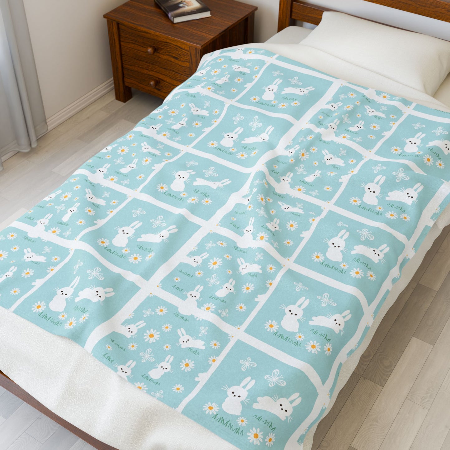 Velveteen Plush Blanket - Cute Bunny for Cozy Nights Whimsical Easter