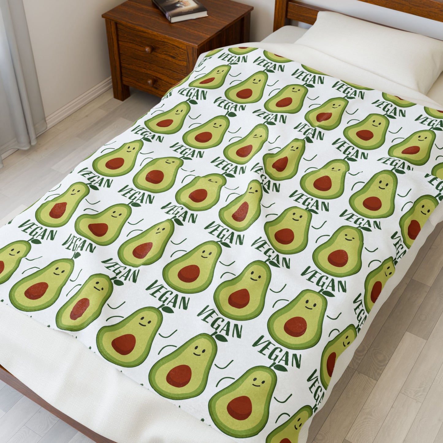 Plush Blanket - Vegan Avocado Pattern, Cute Cozy Colorful Funny Design