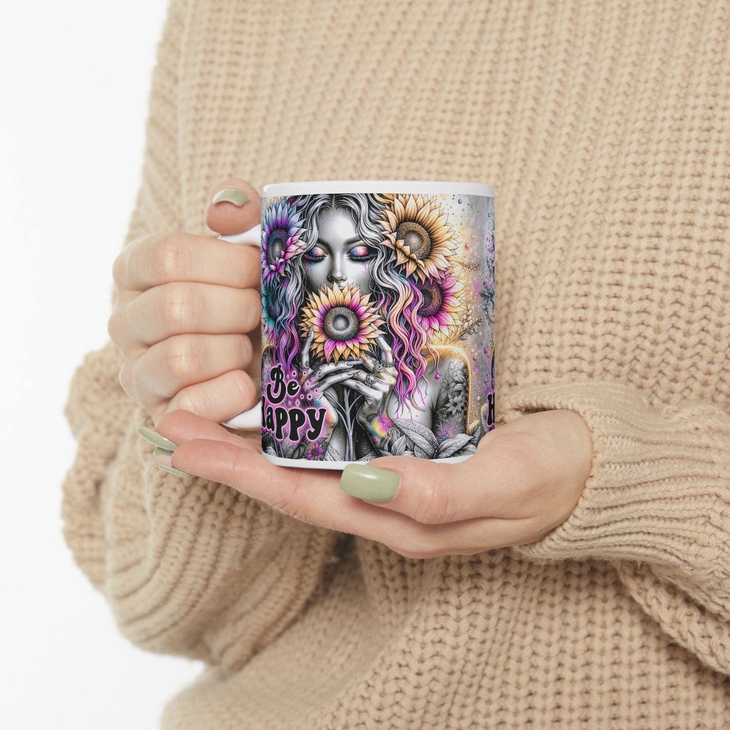 Be Happy Ceramic Mug - Colorful Art Coffee Cup for Positive Vibes