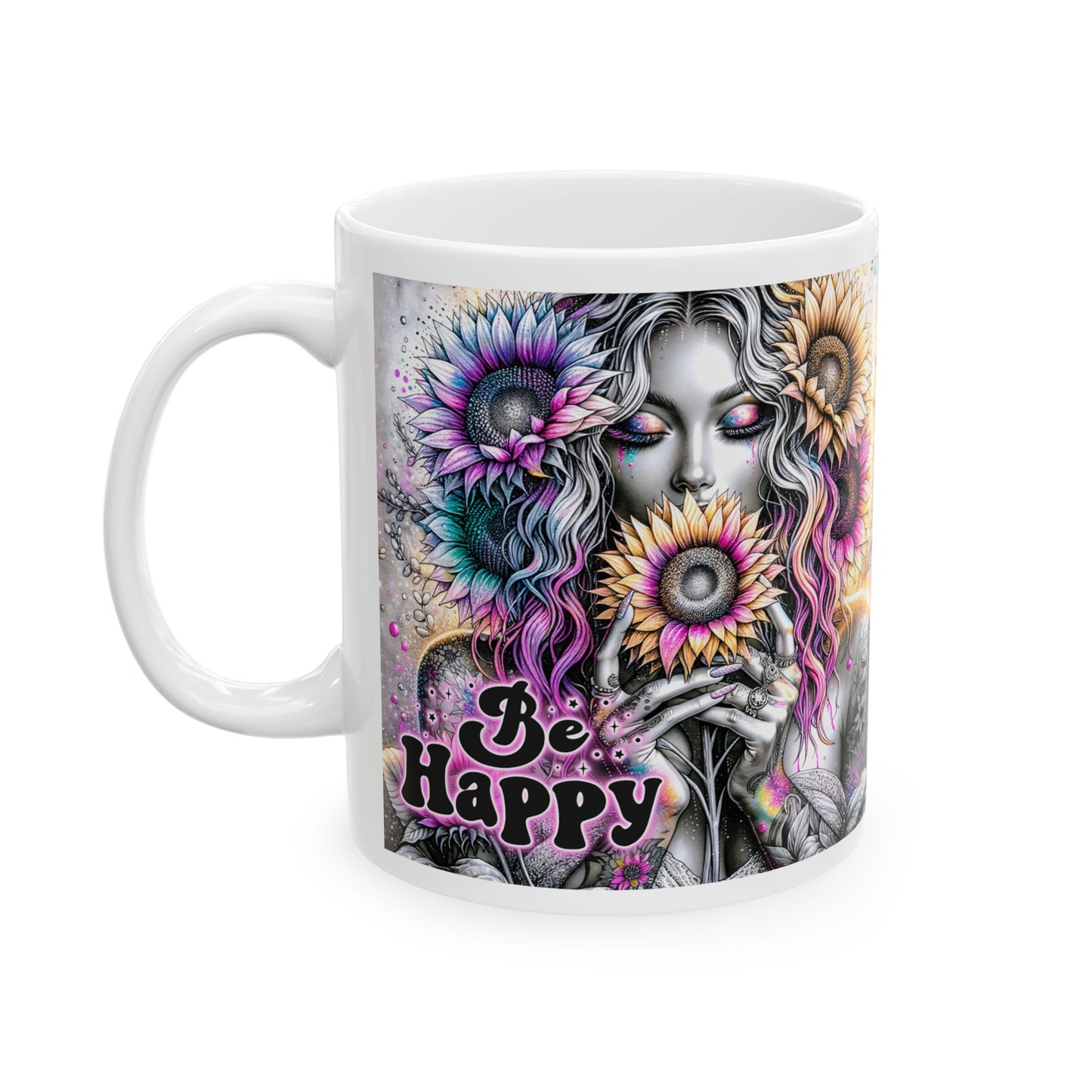 Be Happy Ceramic Mug - Colorful Art Coffee Cup for Positive Vibes