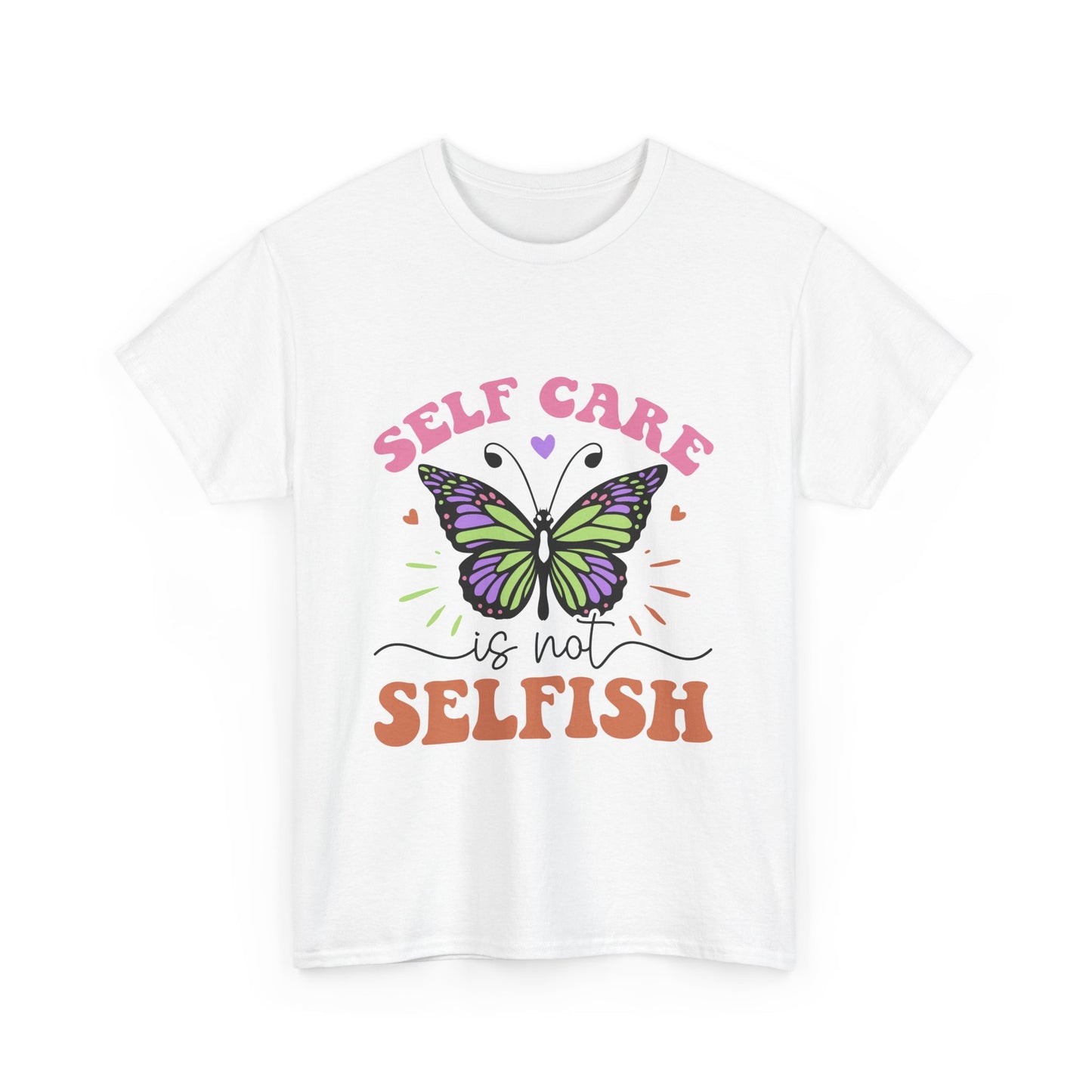 Self Care Butterfly Unisex Heavy Cotton Tee - Encouraging Self-Compassion T-Shirt