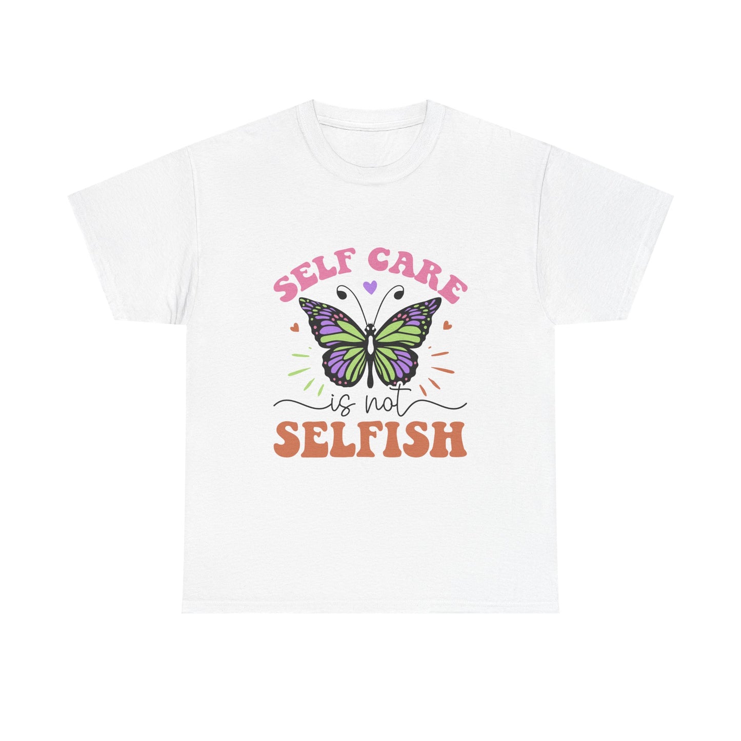 Self Care Butterfly Unisex Heavy Cotton Tee - Encouraging Self-Compassion T-Shirt