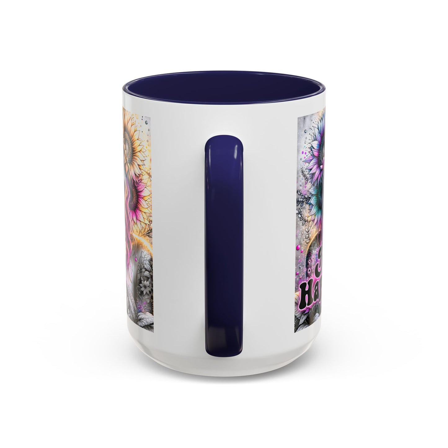 Floral Accent Mug - 'Be Happy' 15oz