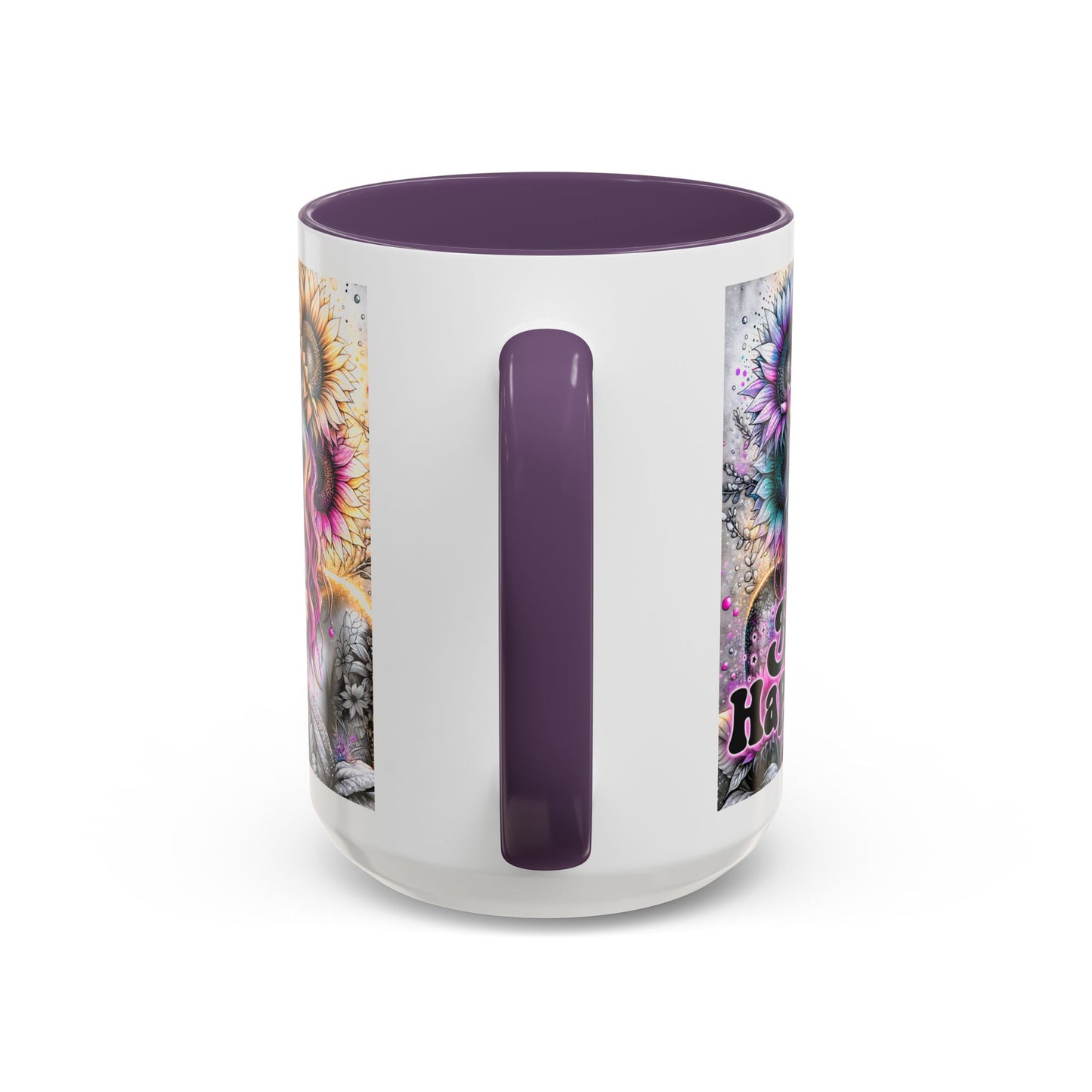 Floral Accent Mug - 'Be Happy' 15oz