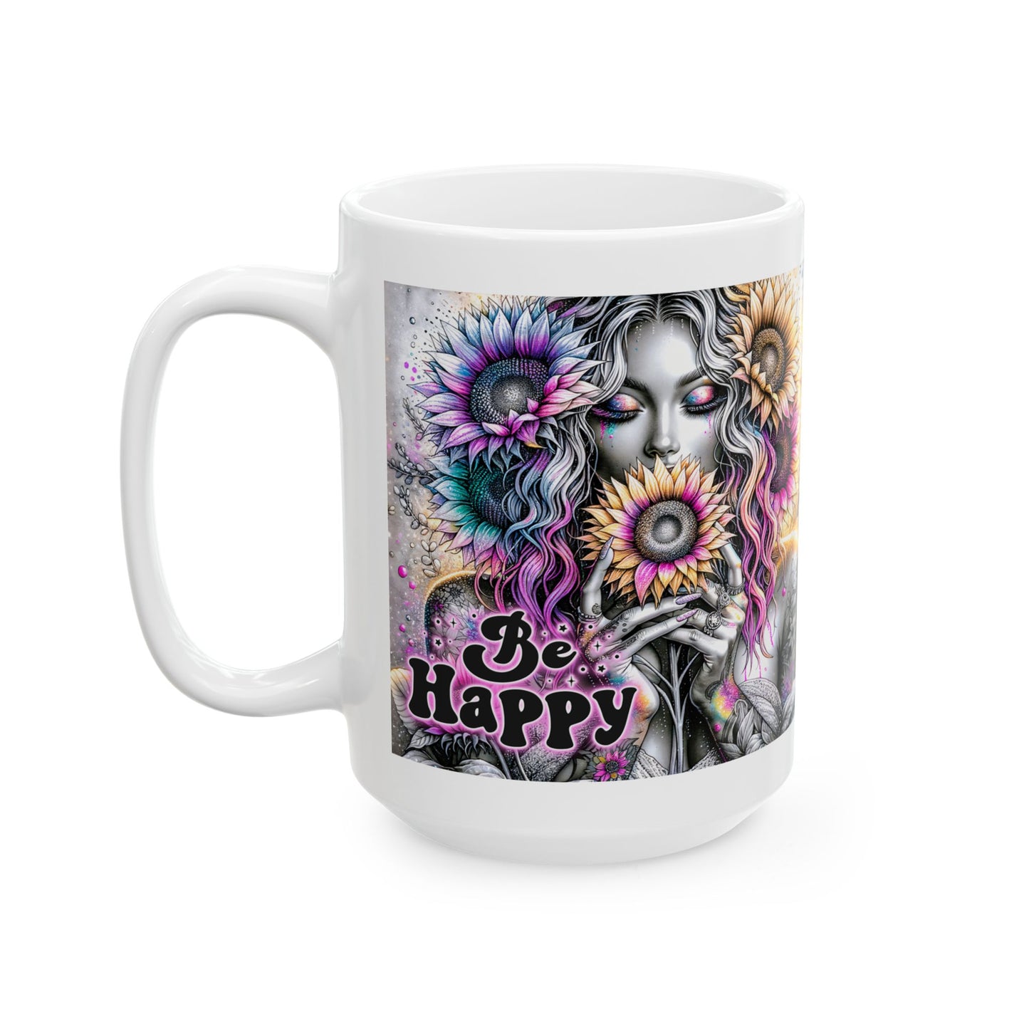 Be Happy Ceramic Mug - Colorful Art Coffee Cup for Positive Vibes