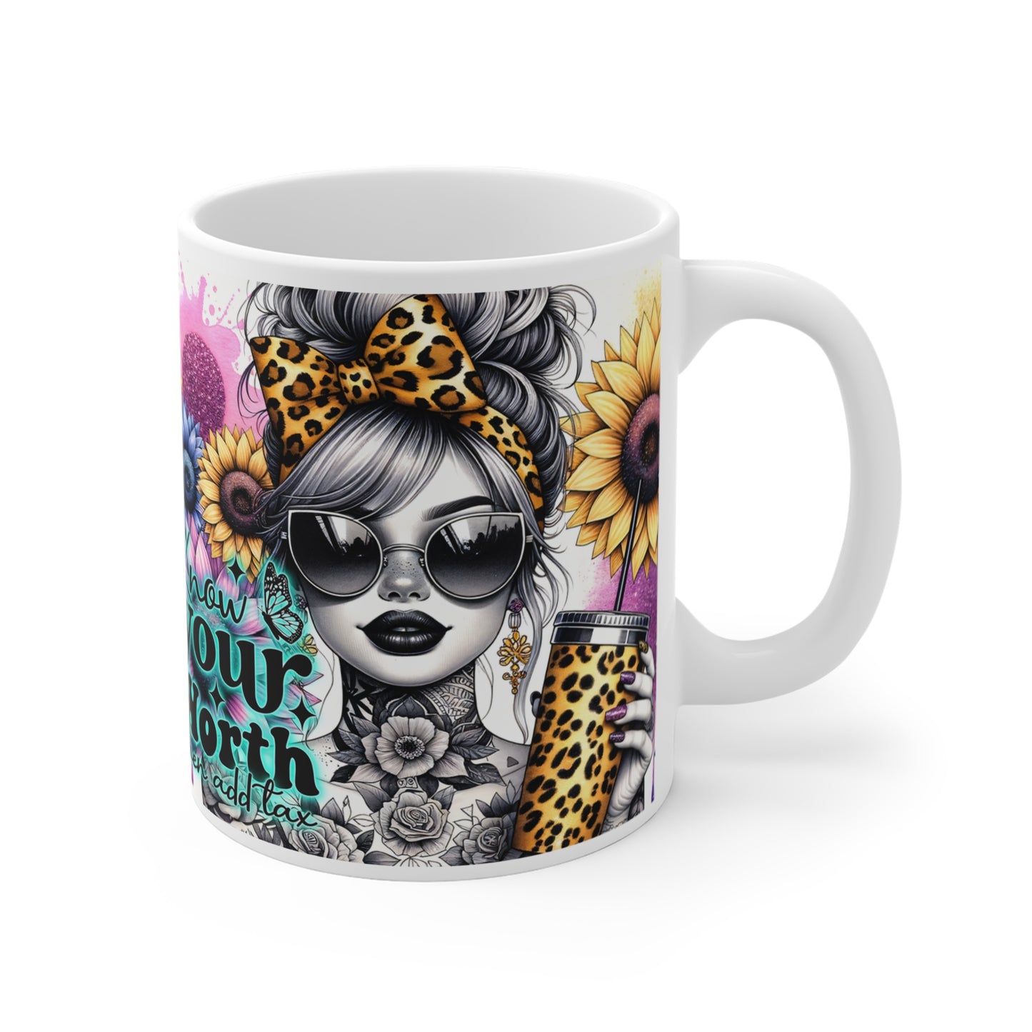 "Know Your Worth" Design - 11oz Empowering Floral Ceramic Mug
