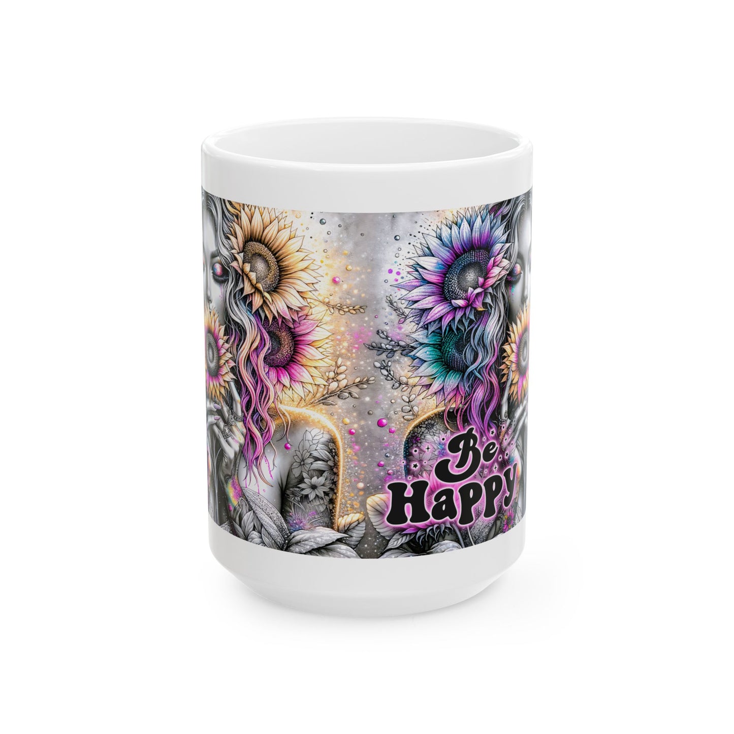 Be Happy Ceramic Mug - Colorful Art Coffee Cup for Positive Vibes