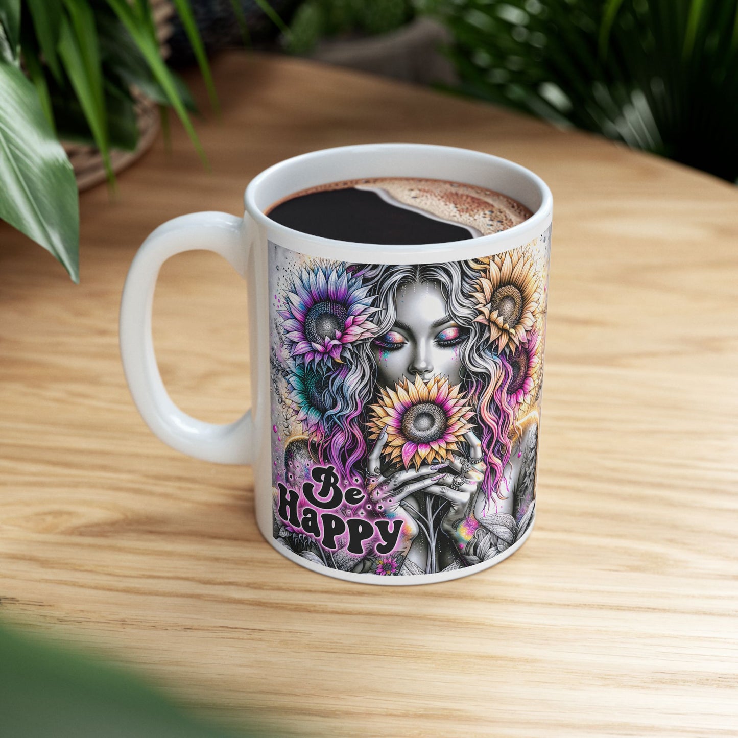 Be Happy Ceramic Mug - Colorful Art Coffee Cup for Positive Vibes