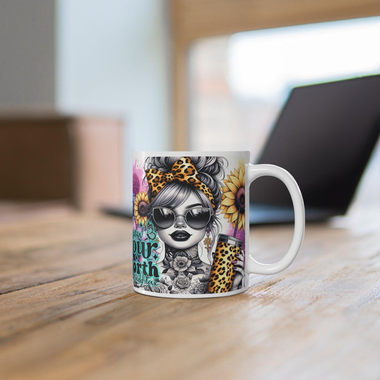 "Know Your Worth" Design - 11oz Empowering Floral Ceramic Mug