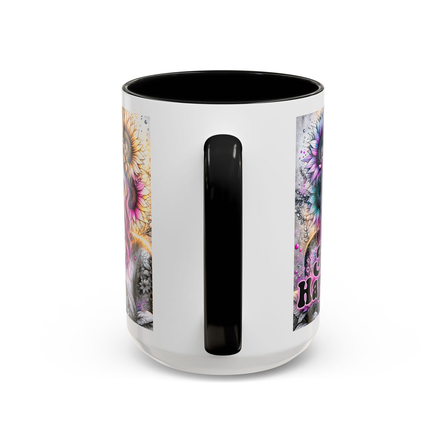 Floral Accent Mug - 'Be Happy' 15oz