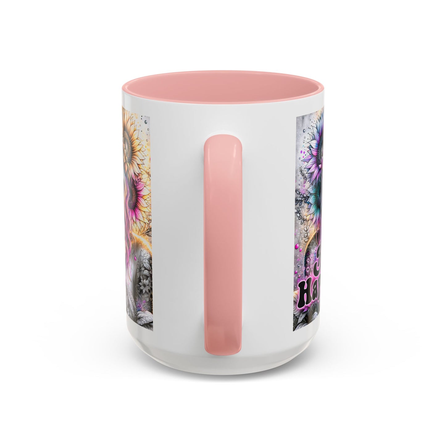 Floral Accent Mug - 'Be Happy' 15oz