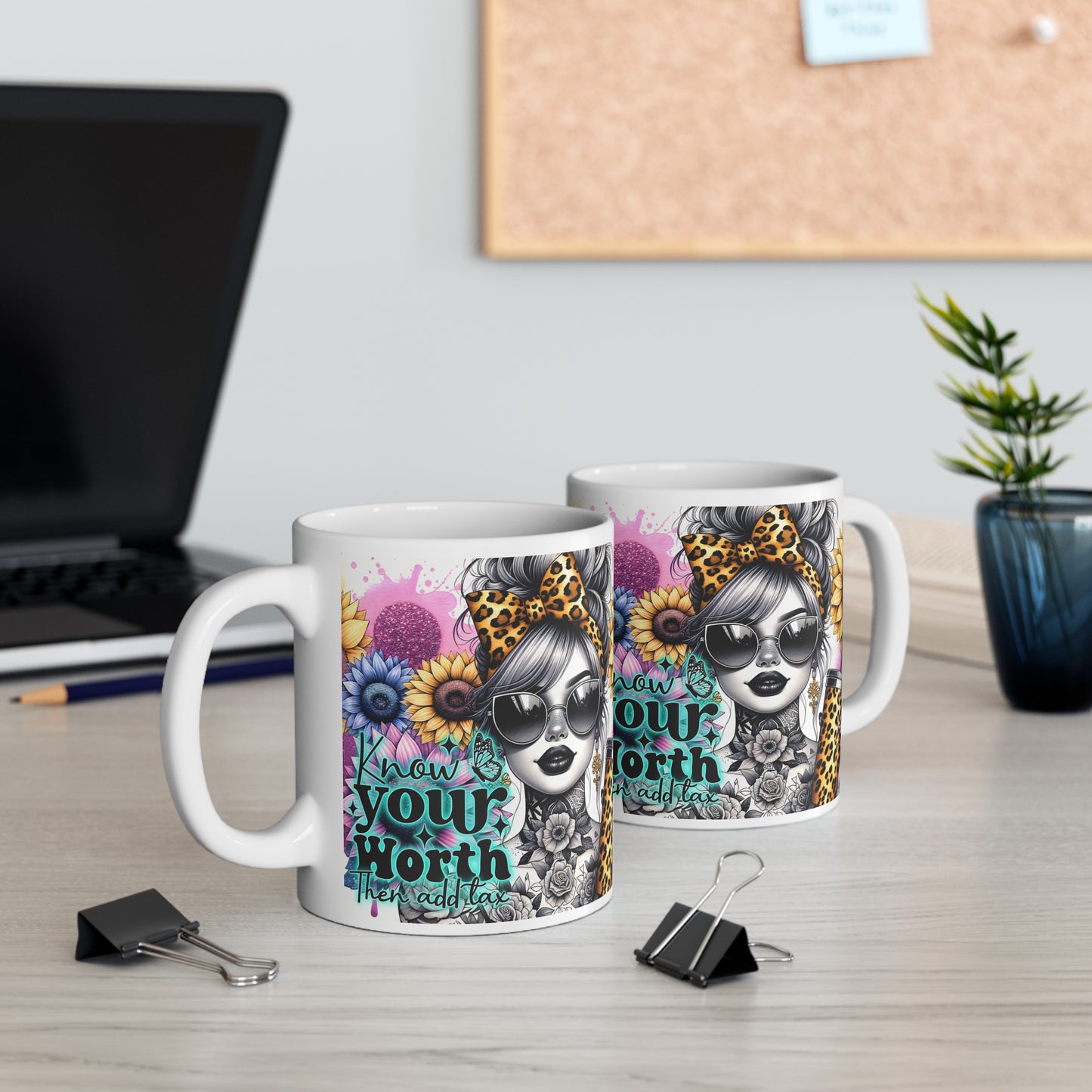 "Know Your Worth" Design - 11oz Empowering Floral Ceramic Mug