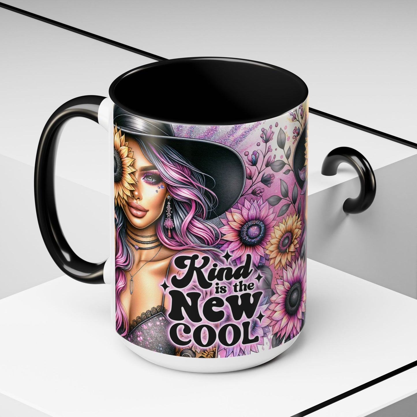 Floral Accent Mug - 15oz Kindness is the New Cool Coffee Cup
