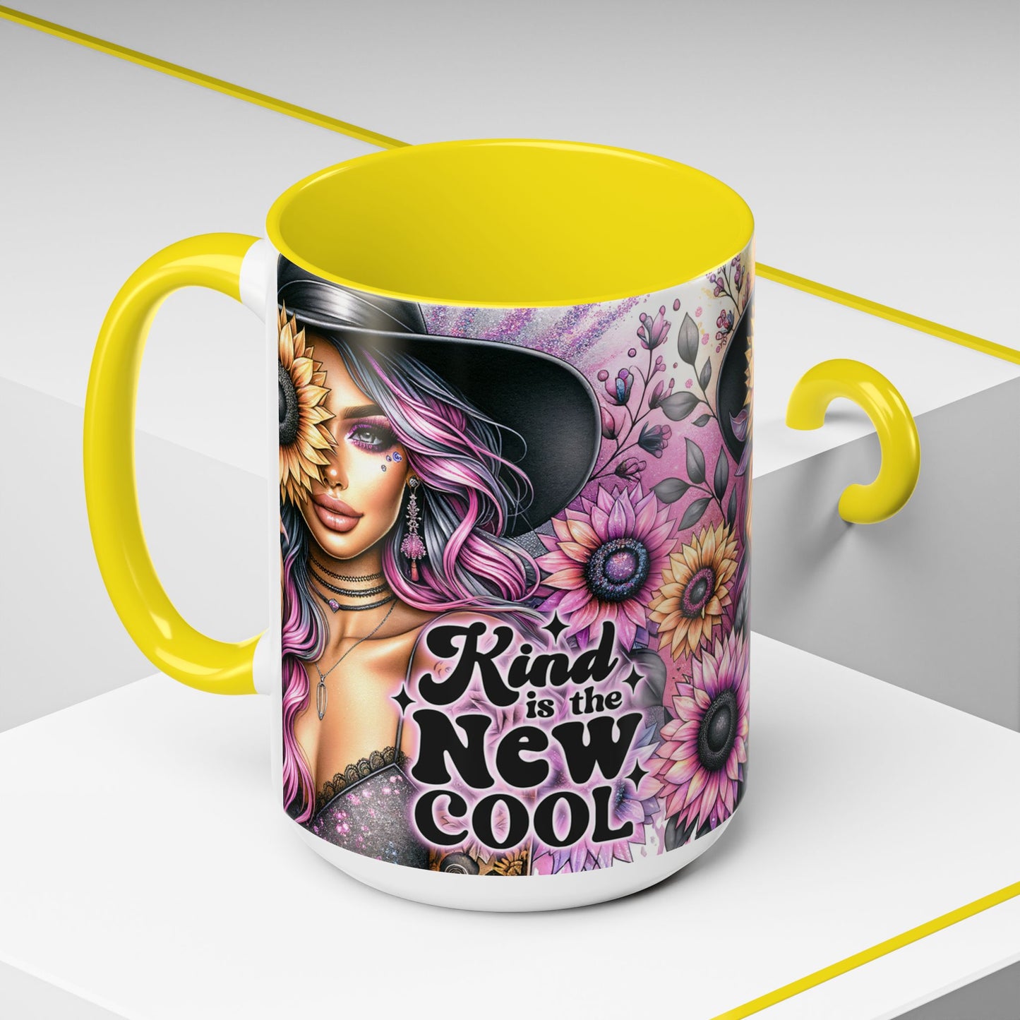 Floral Accent Mug - 15oz Kindness is the New Cool Coffee Cup