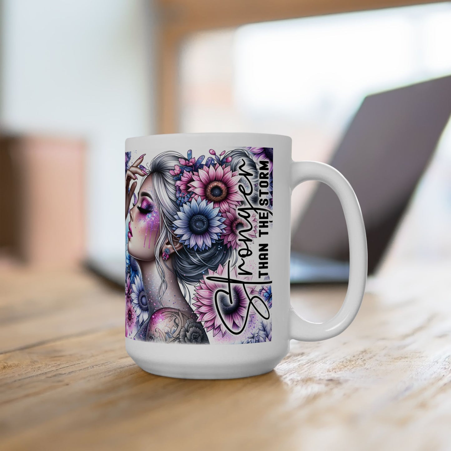 "Stronger Than the Storm" Ceramic Mug – Empowerment in Every Sip Start your day with resilience and grace.