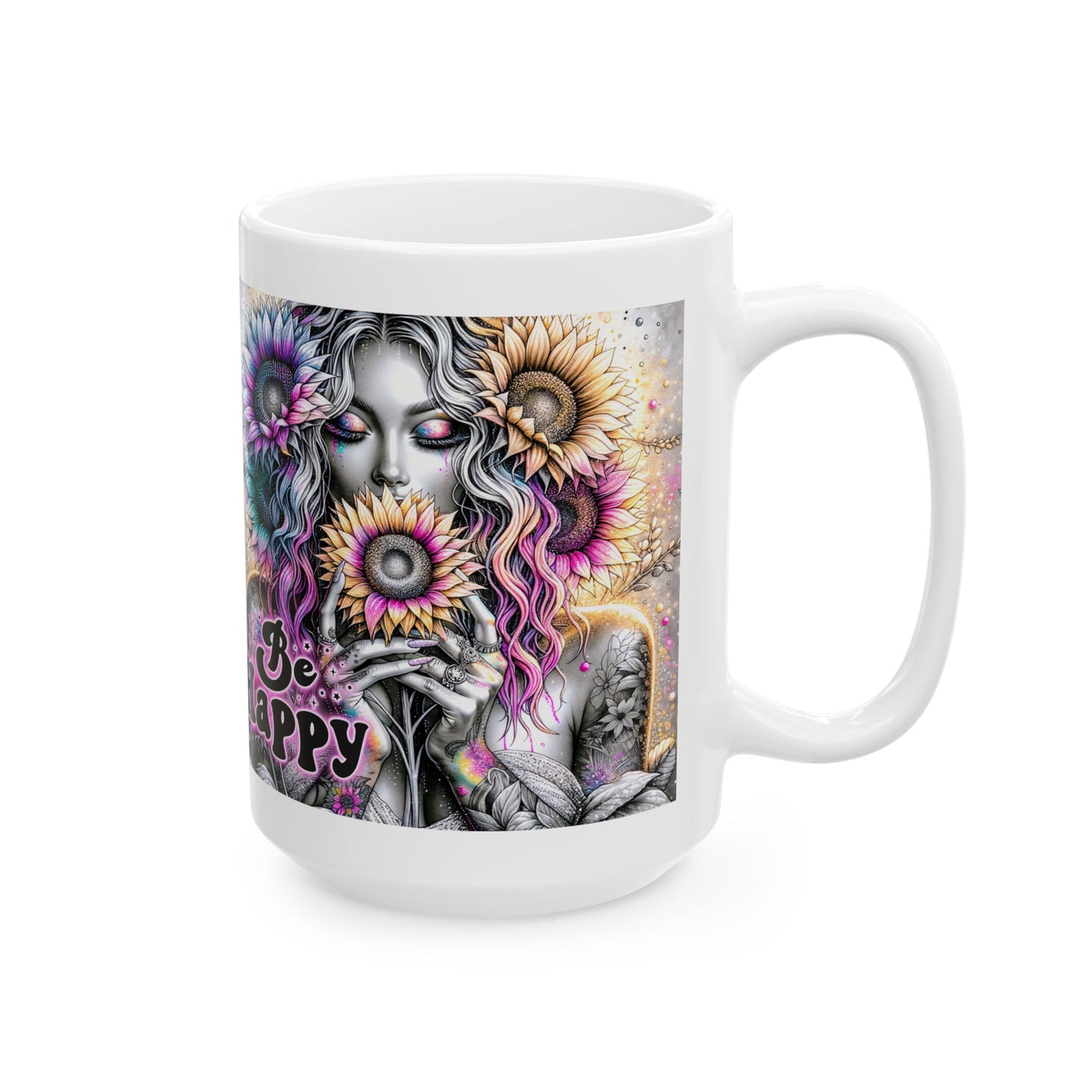 Be Happy Ceramic Mug - Colorful Art Coffee Cup for Positive Vibes