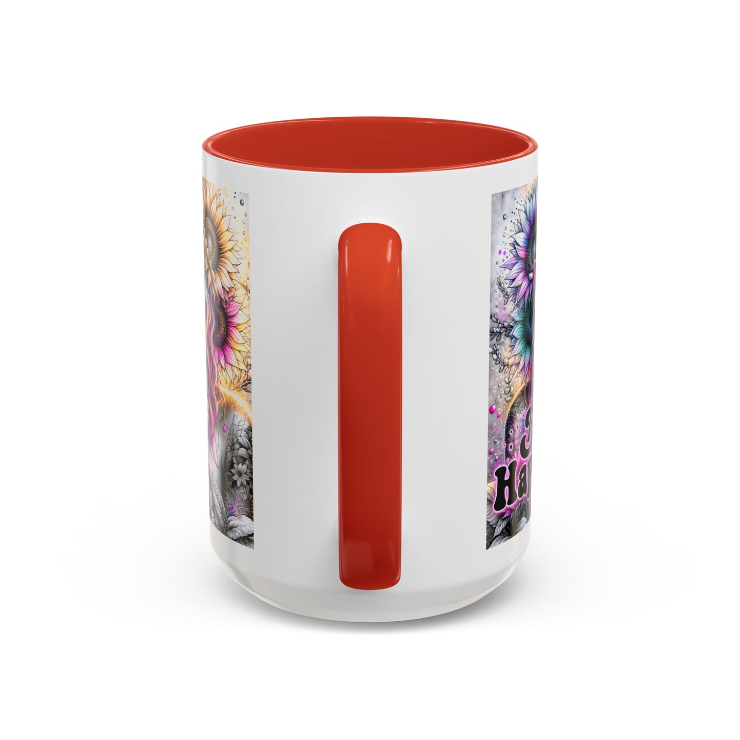 Floral Accent Mug - 'Be Happy' 15oz
