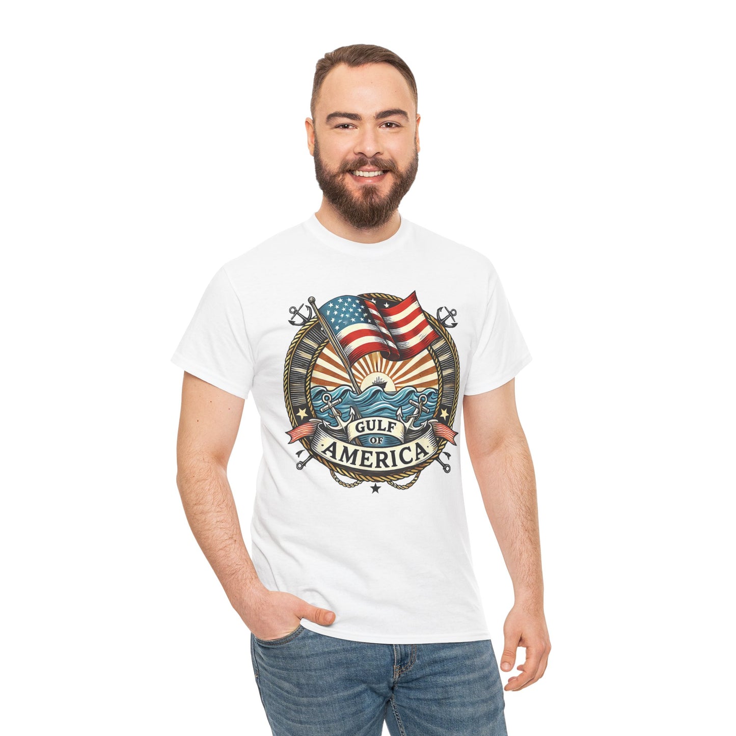 Heavy Cotton Tee "Gulf of America"  Unisex  - Vintage Patriotic Graphic T-Shirt Men's
