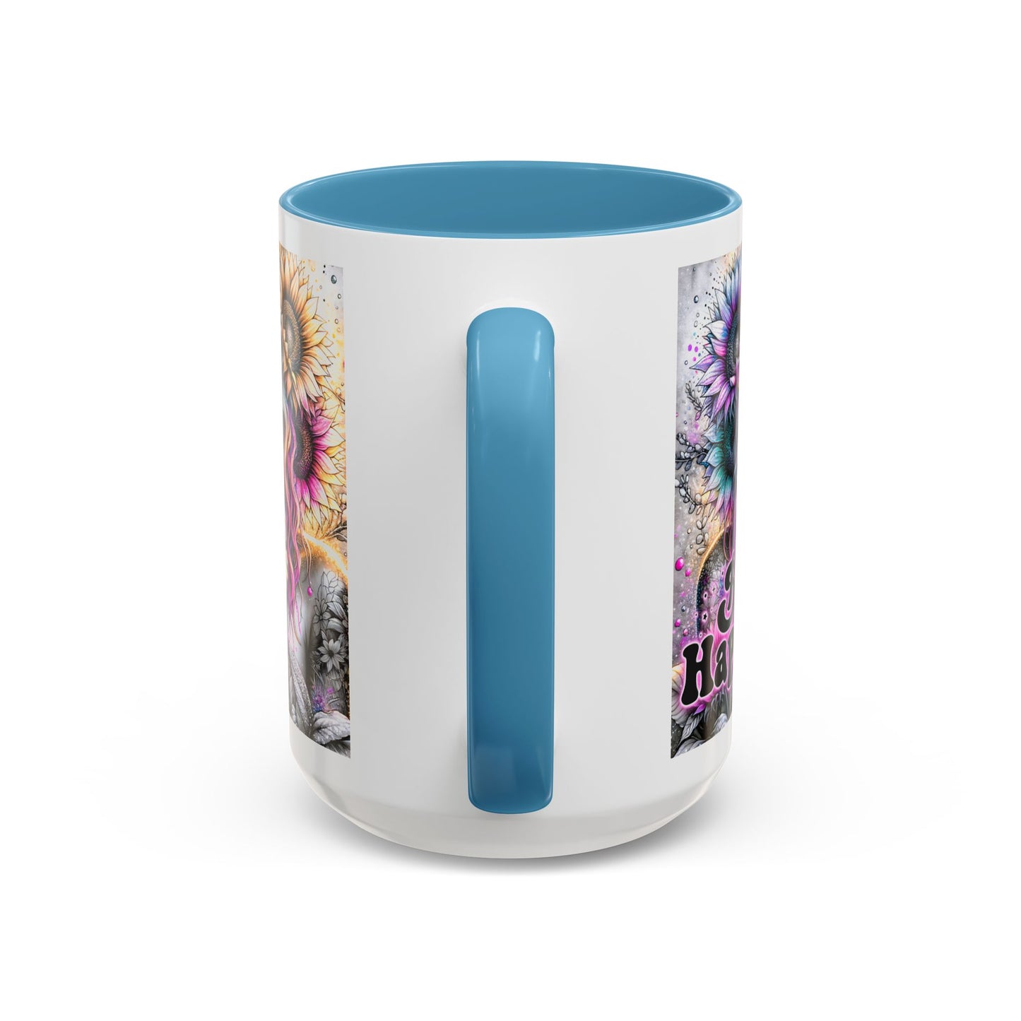 Floral Accent Mug - 'Be Happy' 15oz